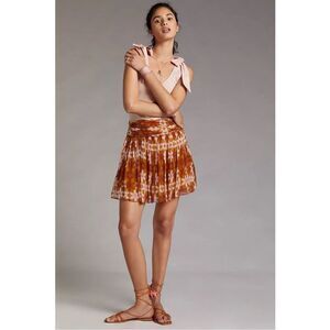 NEW Anthropologie Retro Floral Disco Ruched Chiffon Mini Skirt Size Medium